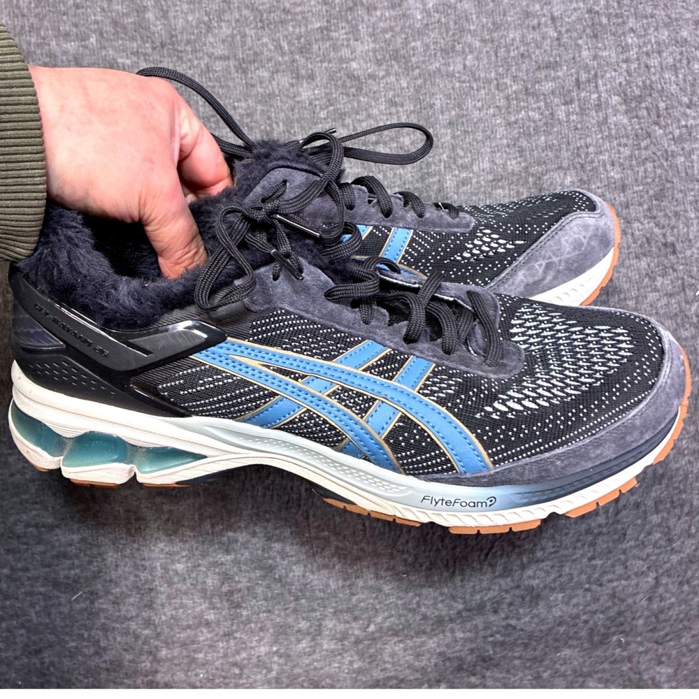 Asics Gel-Kayano 26 Running Shoes Men Size 11 Black Blue Faux Fur Lined